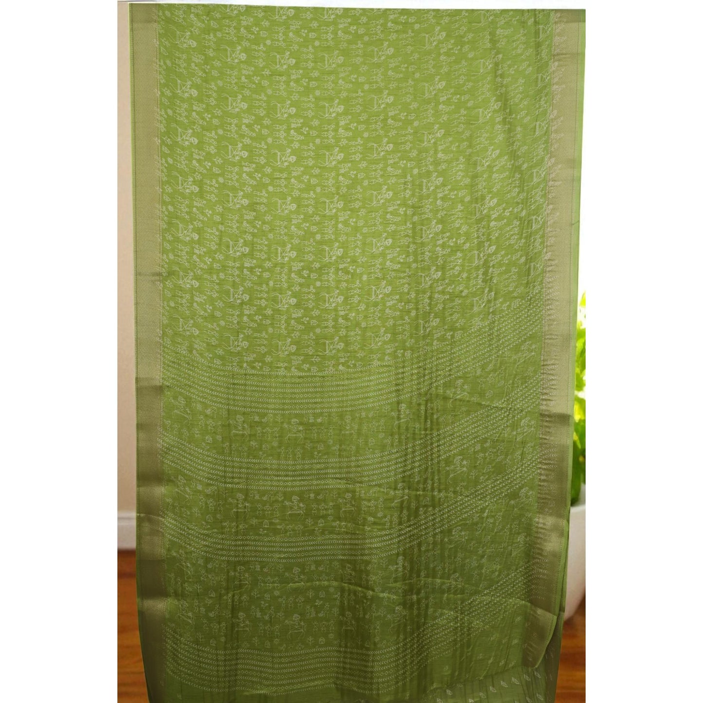 Parrot Green Worli Art Dola Print Saree