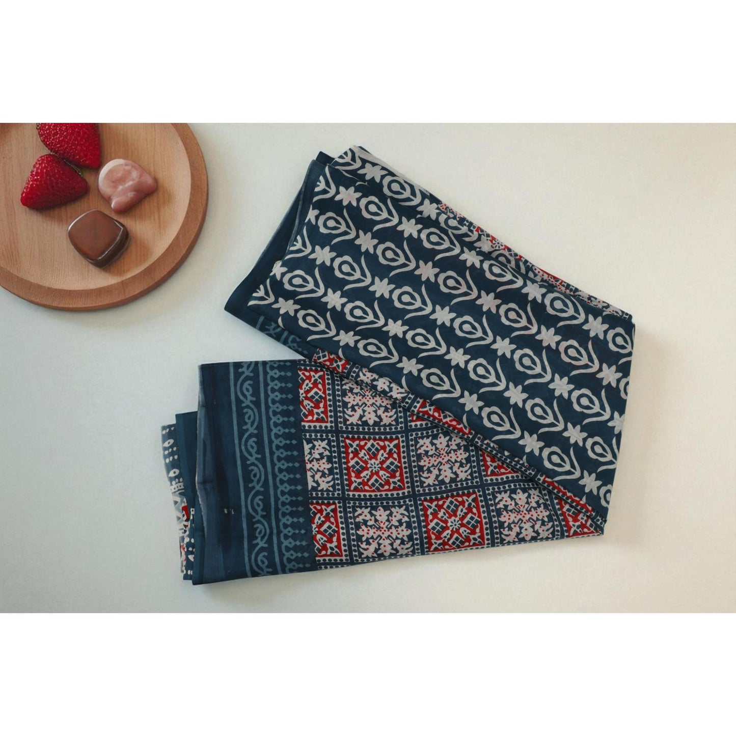 Navy Blue Mul Cotton Saree