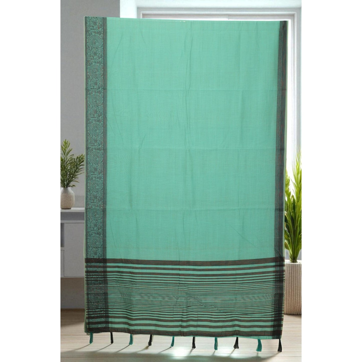 Green Linen Worli Art Border Saree
