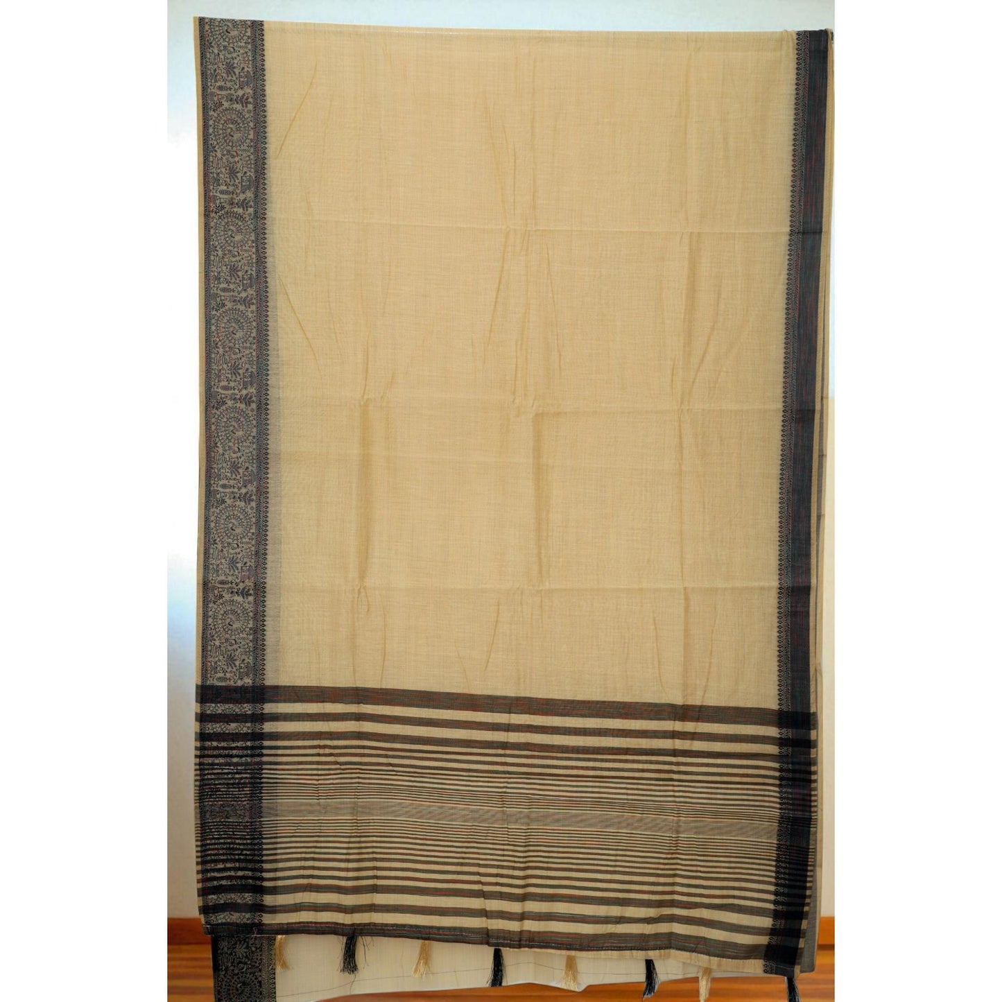 Light Brown Linen Worli Art Border Saree