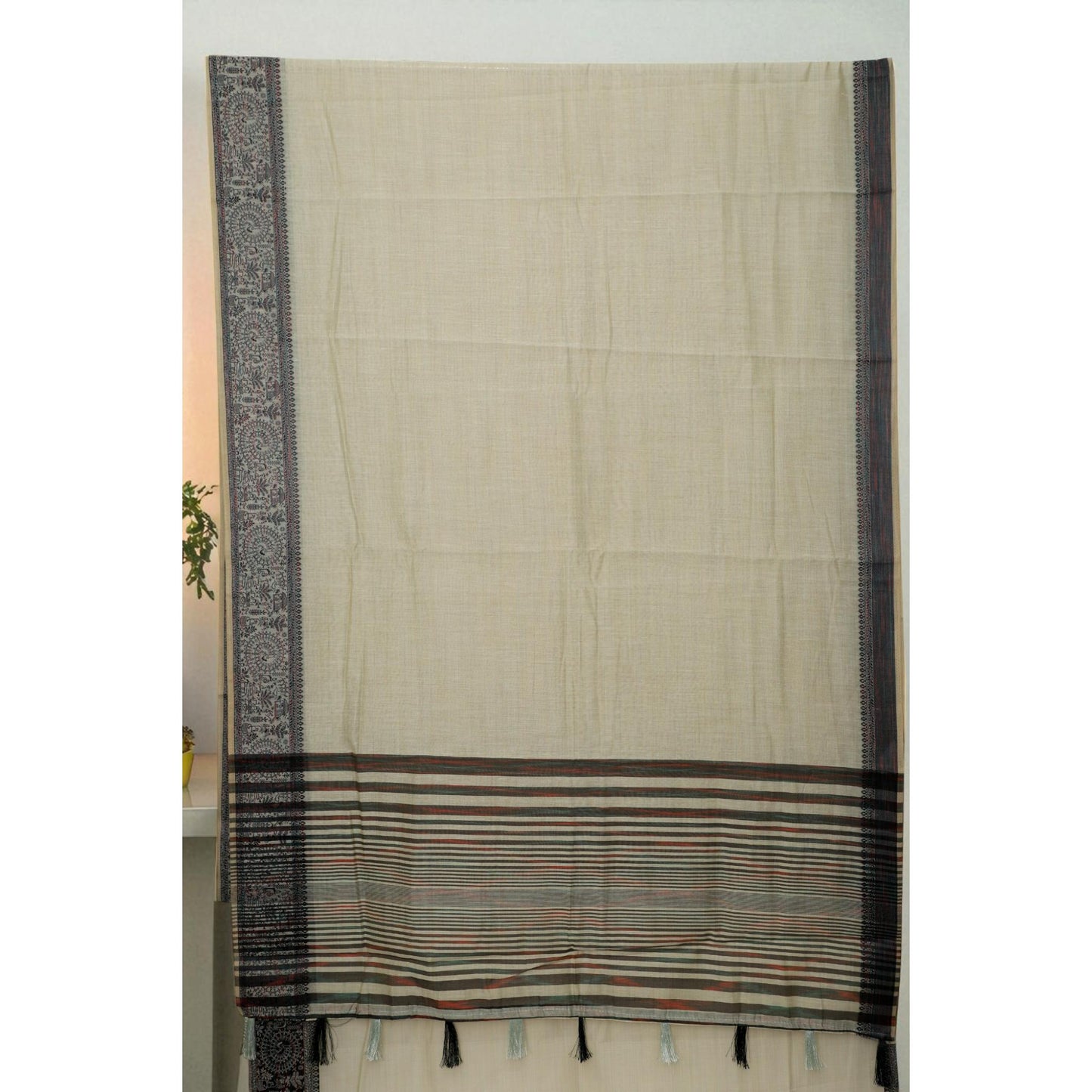 Light Green Linen Worli Art Border Saree