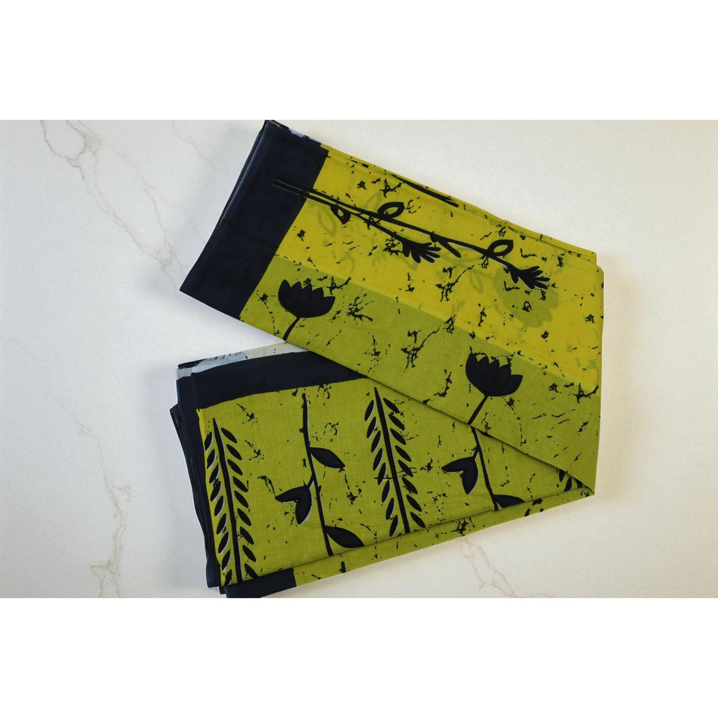 Yellow Black Mul Cotton Saree