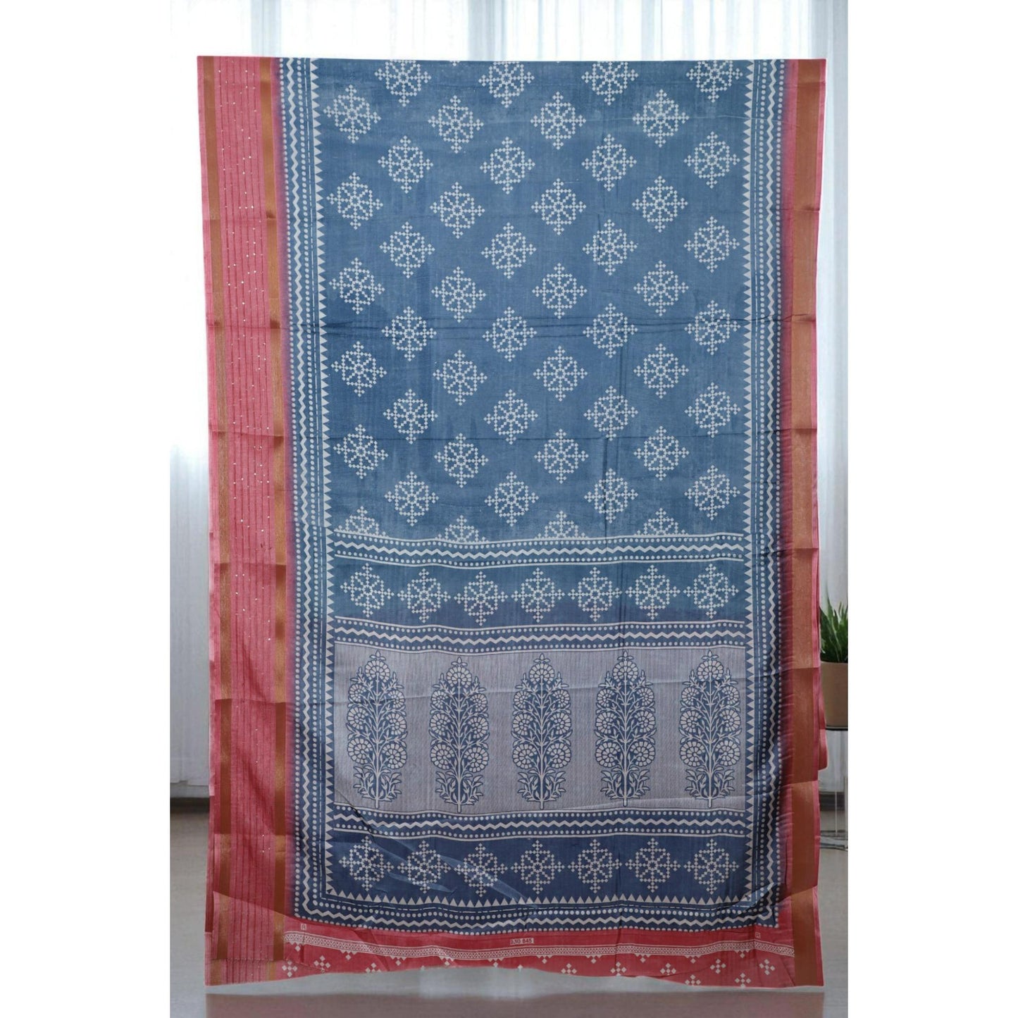 Blue and Pink Dola Print Saree