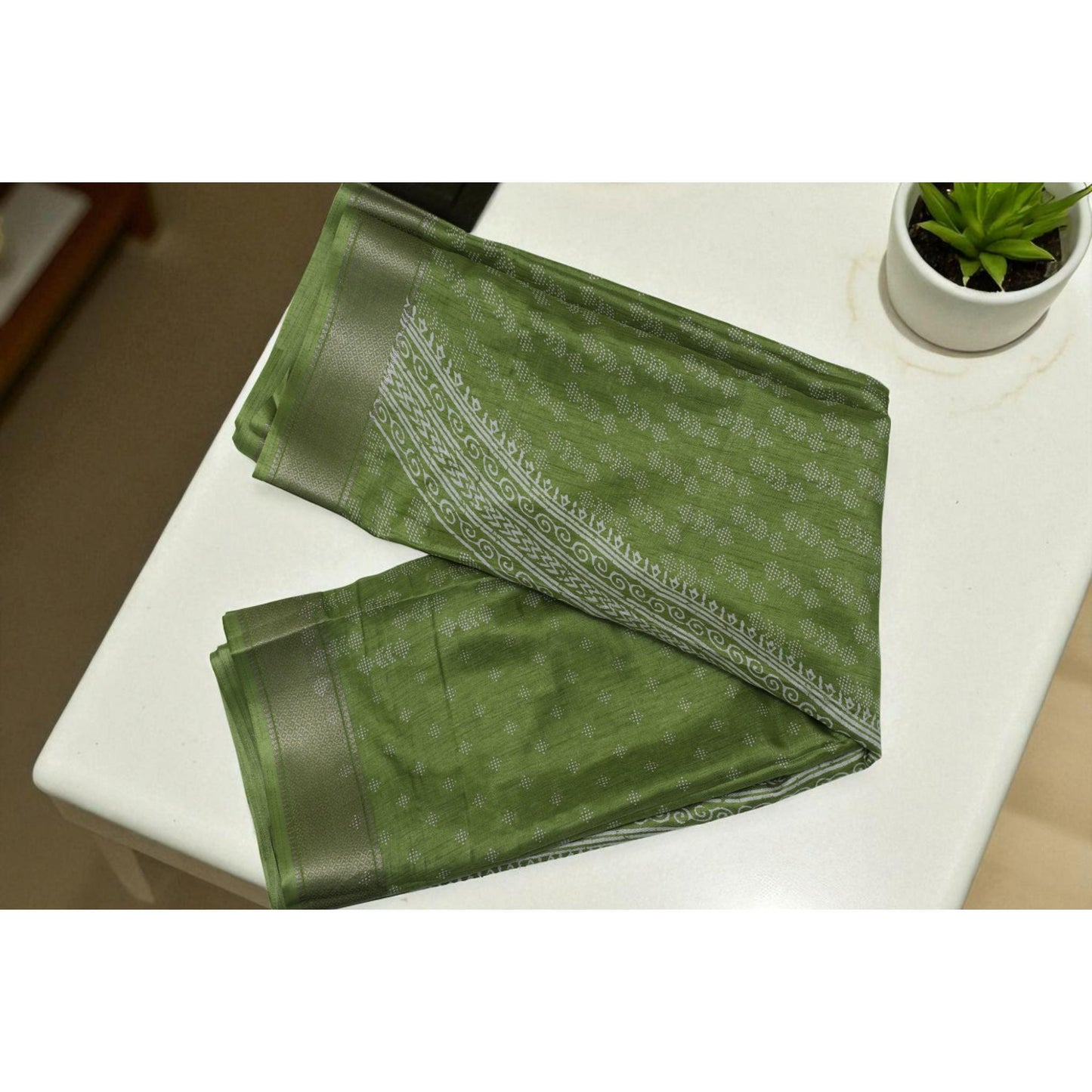 Parrot Green Dola Silk Saree