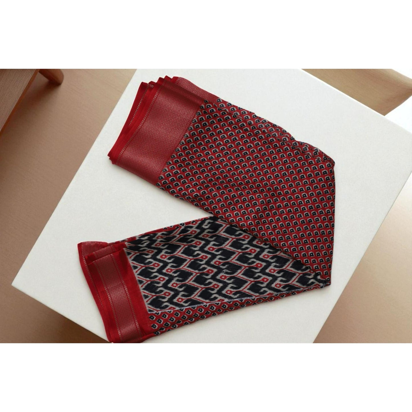 Red & Black Dola Print Saree