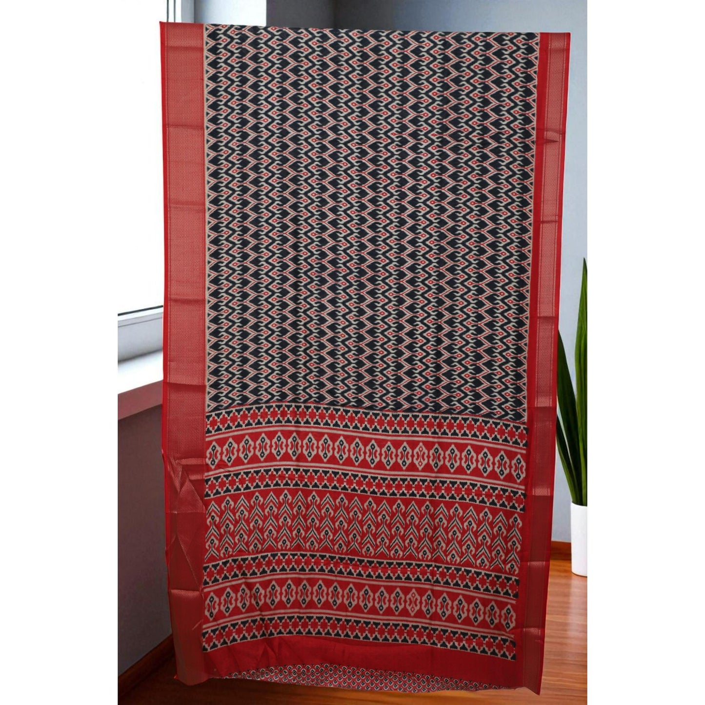 Red & Black Dola Print Saree