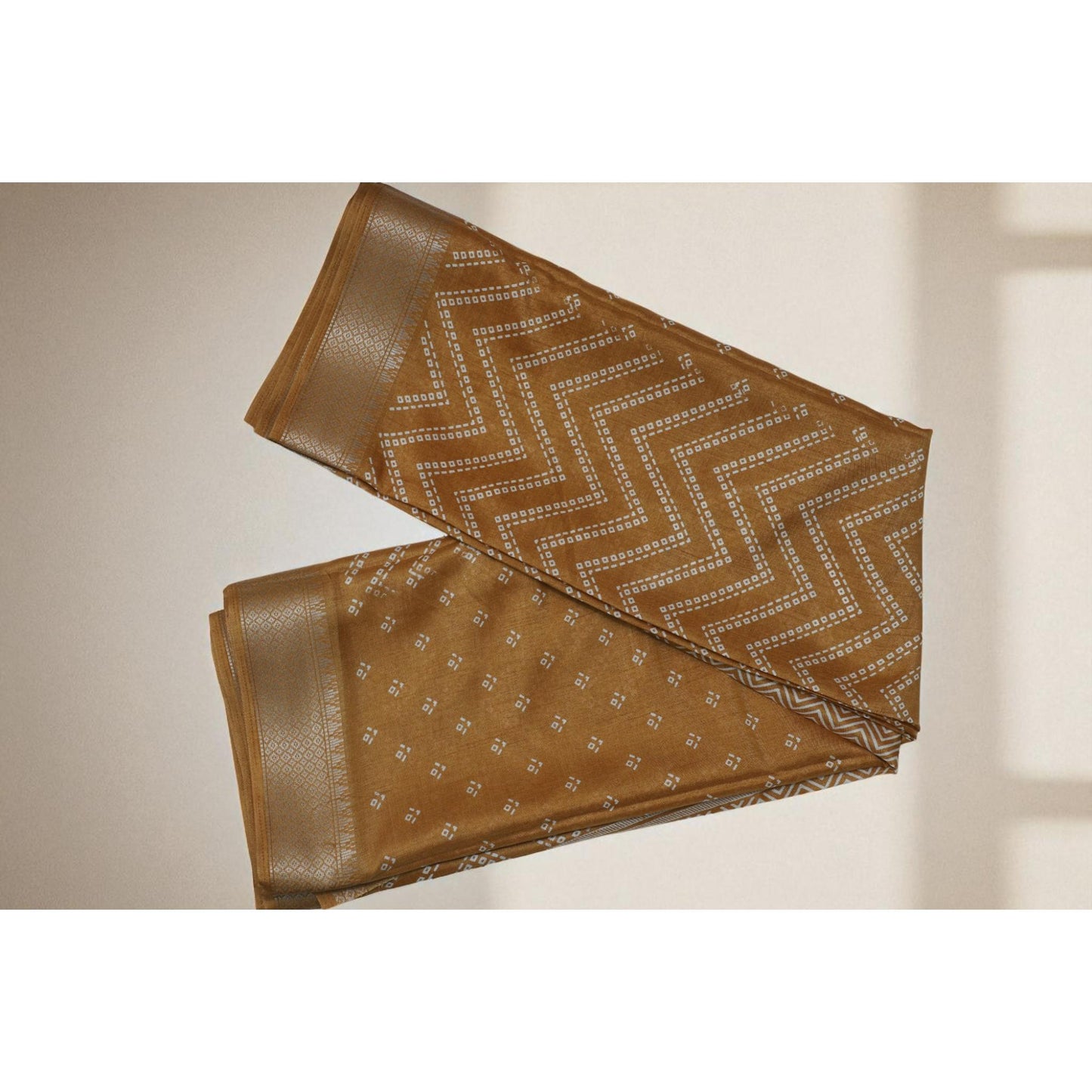 Mustard ZigZag Print Dola Silk Saree