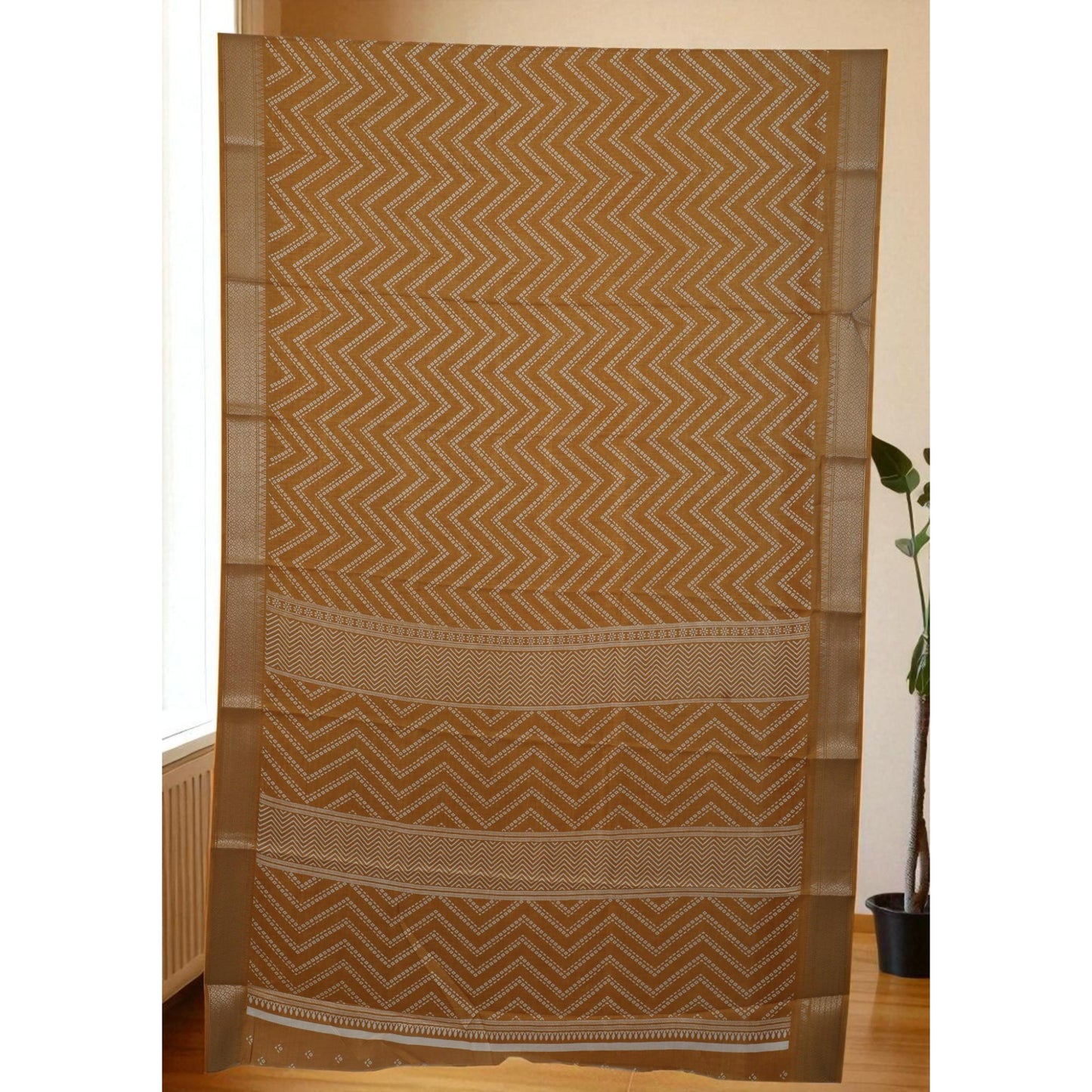 Mustard ZigZag Print Dola Silk Saree