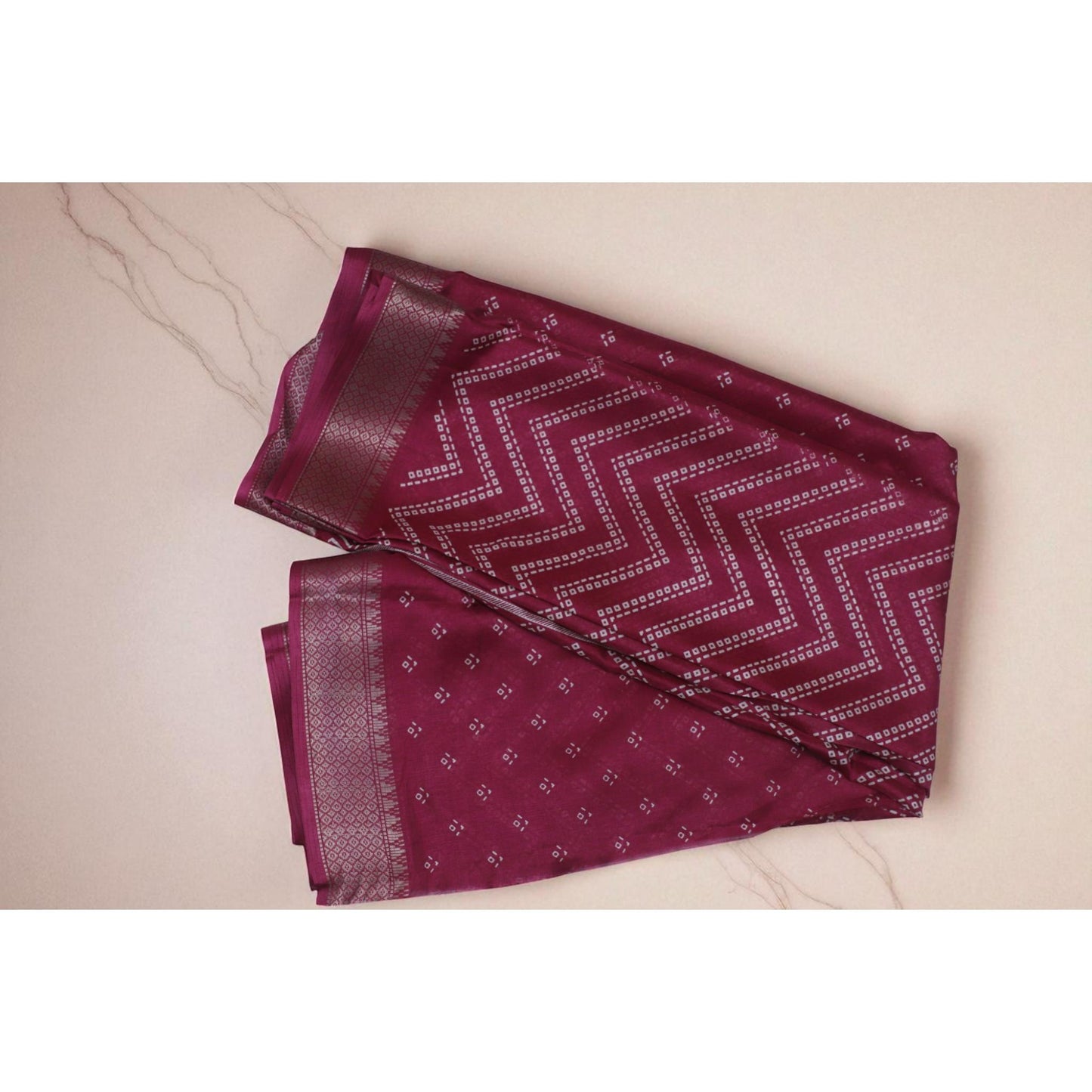 Rani Pink Zig Zag Print Dola Silk Saree