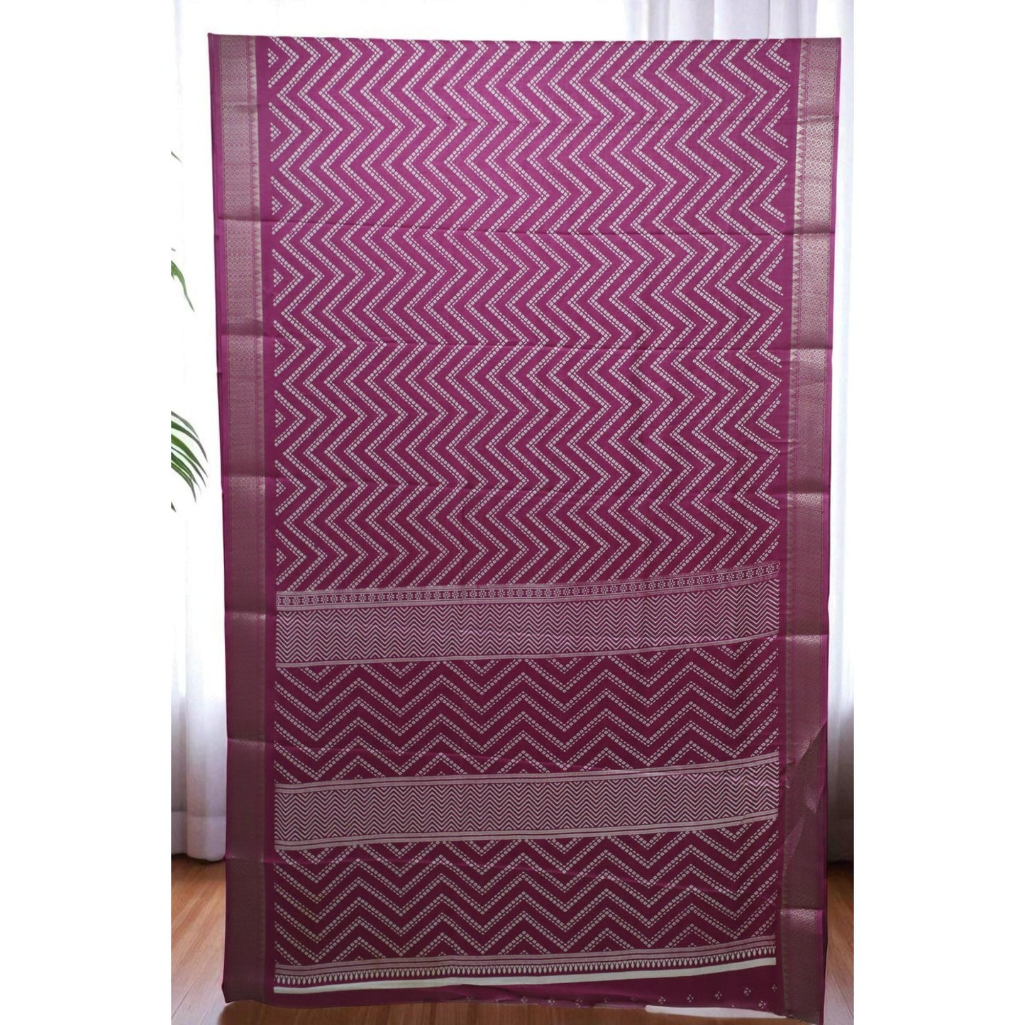 Rani Pink Zig Zag Print Dola Silk Saree