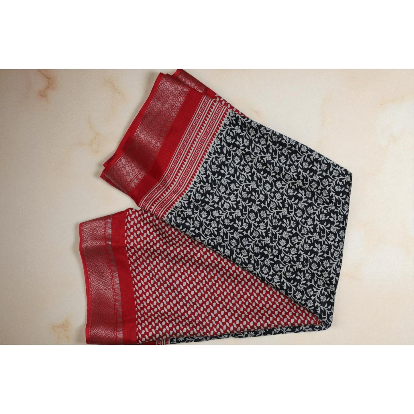 Black & Red Dola Print Saree