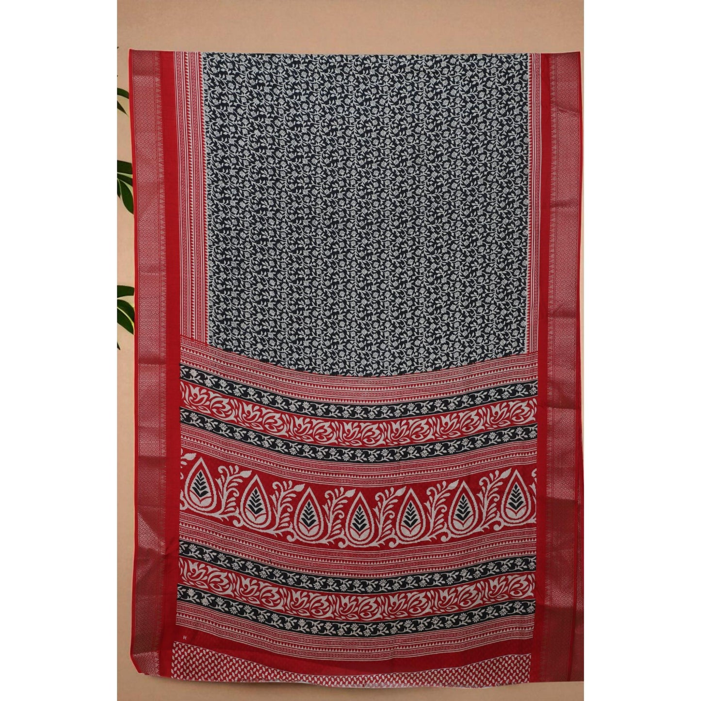 Black & Red Dola Print Saree