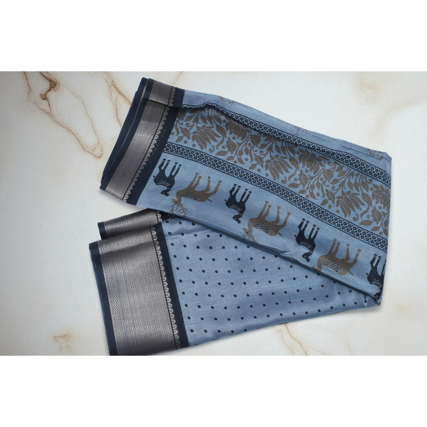 Grey Dola Animal Print Saree
