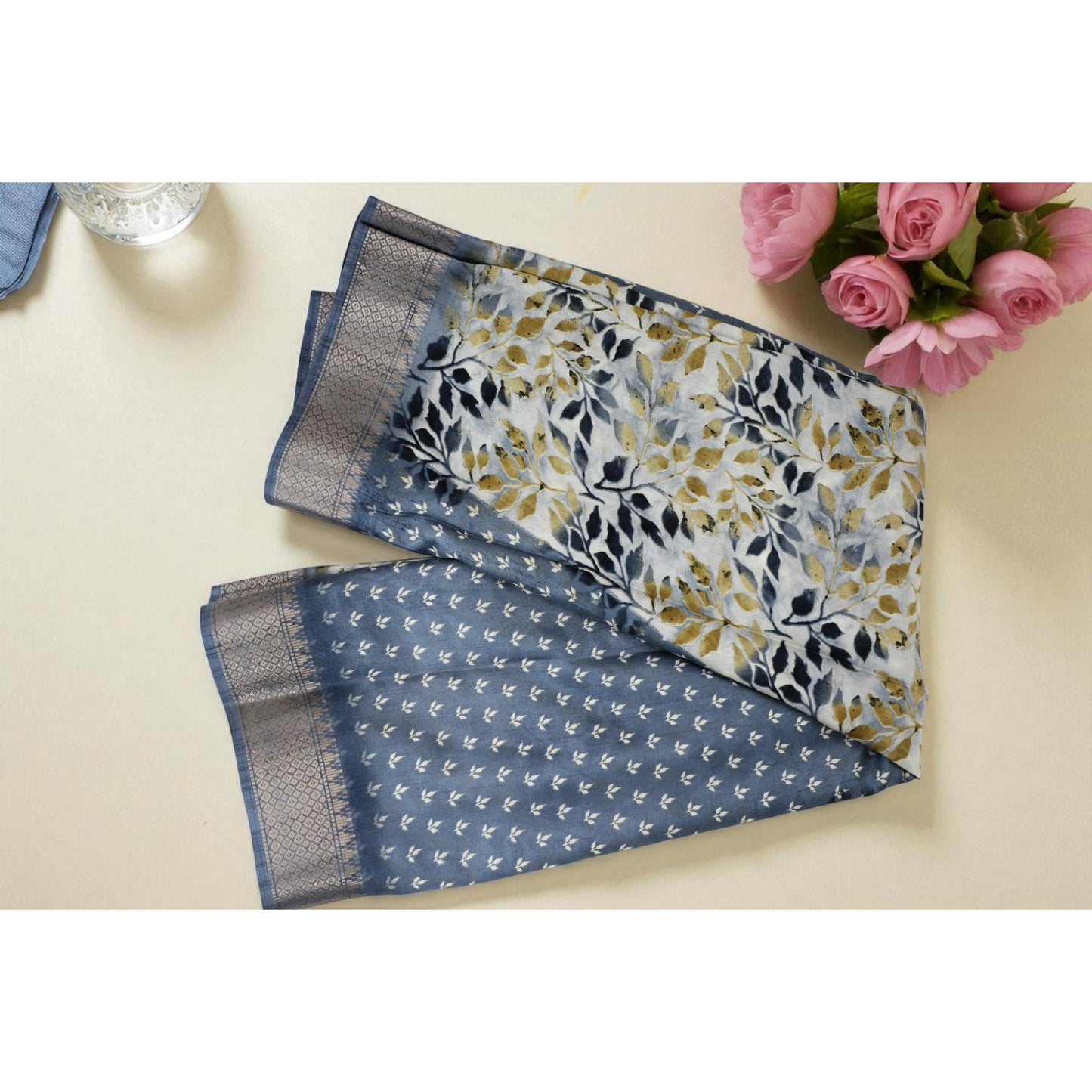 Blue Floral Dola Print Saree