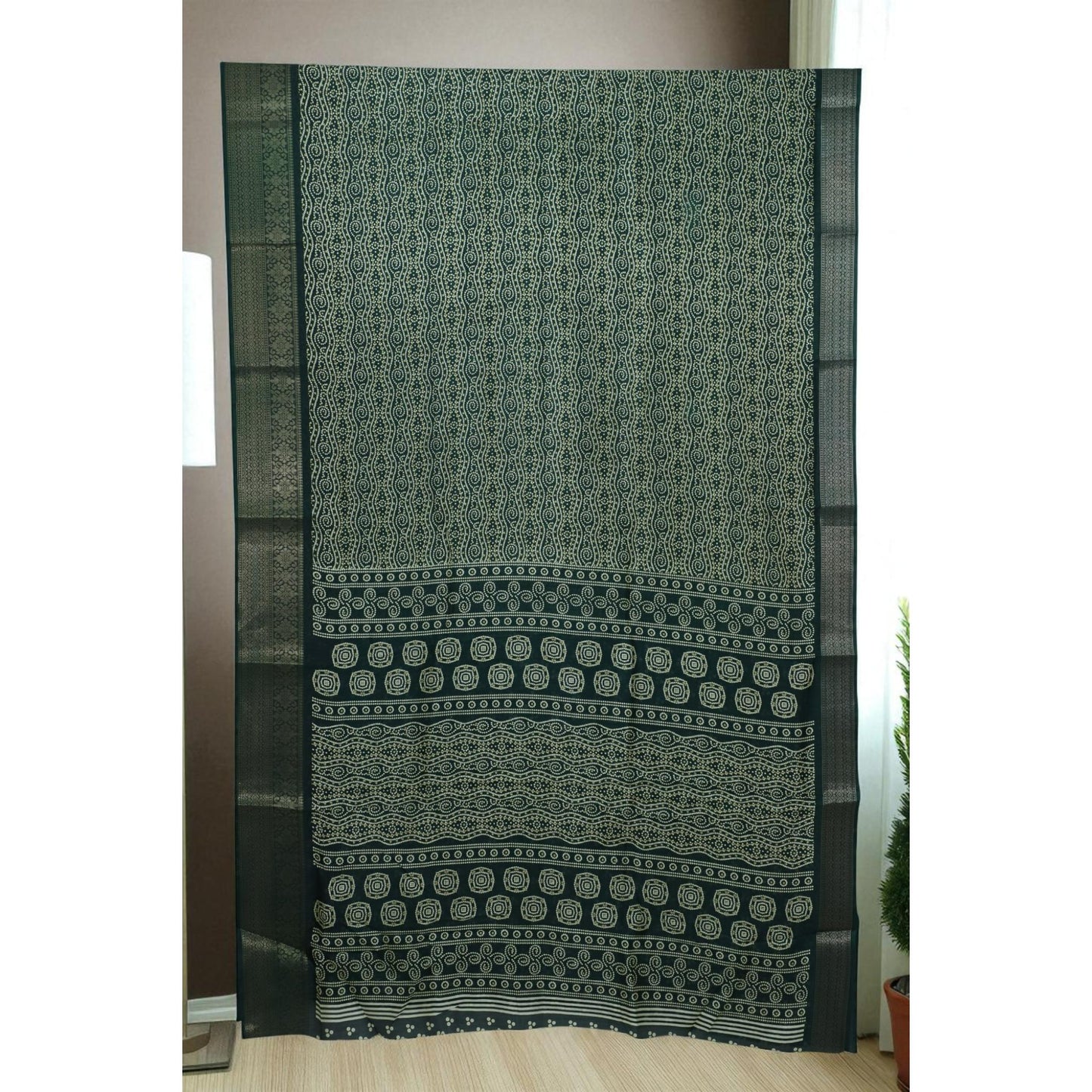 Green Bandani Print Dola Silk Saree