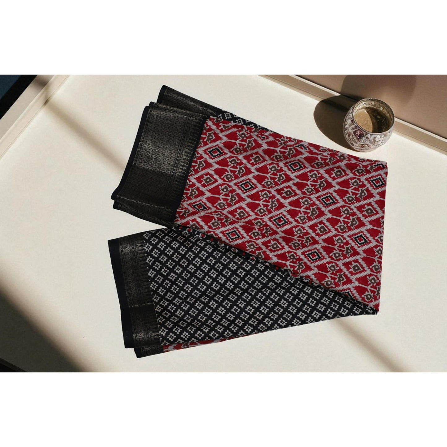 Red & Black Patola Print Dola Silk Saree