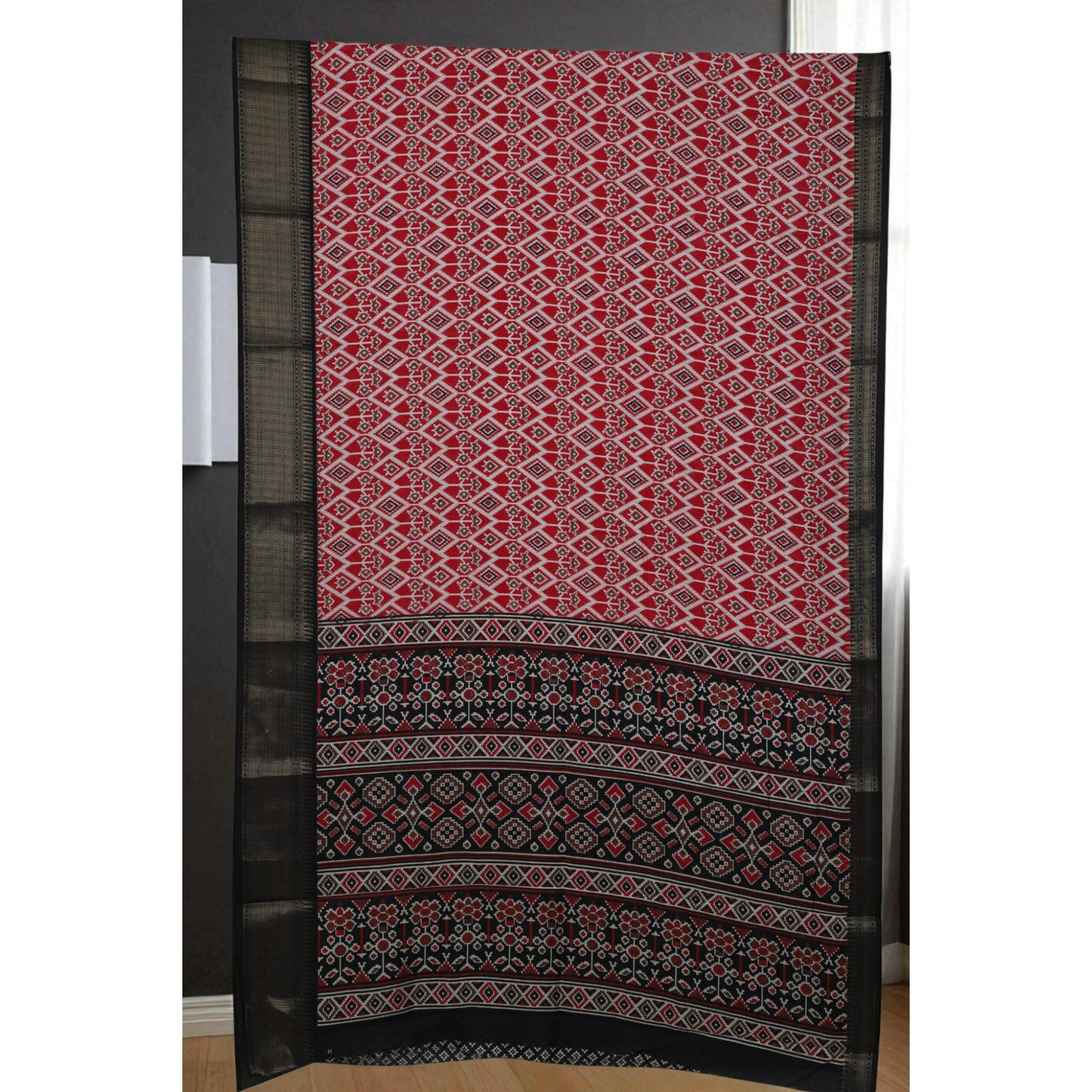 Red & Black Patola Print Dola Silk Saree