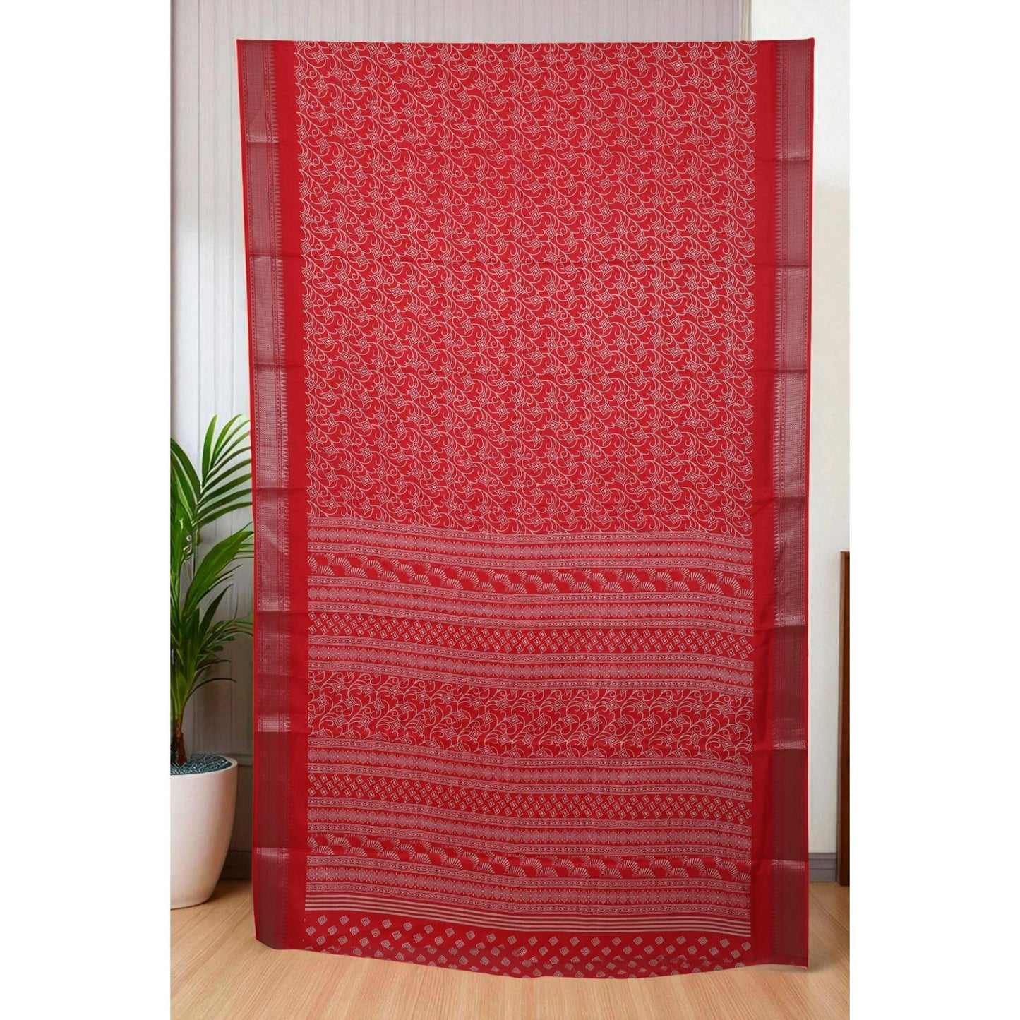 Tomato Red Geometrical Dola Print Saree