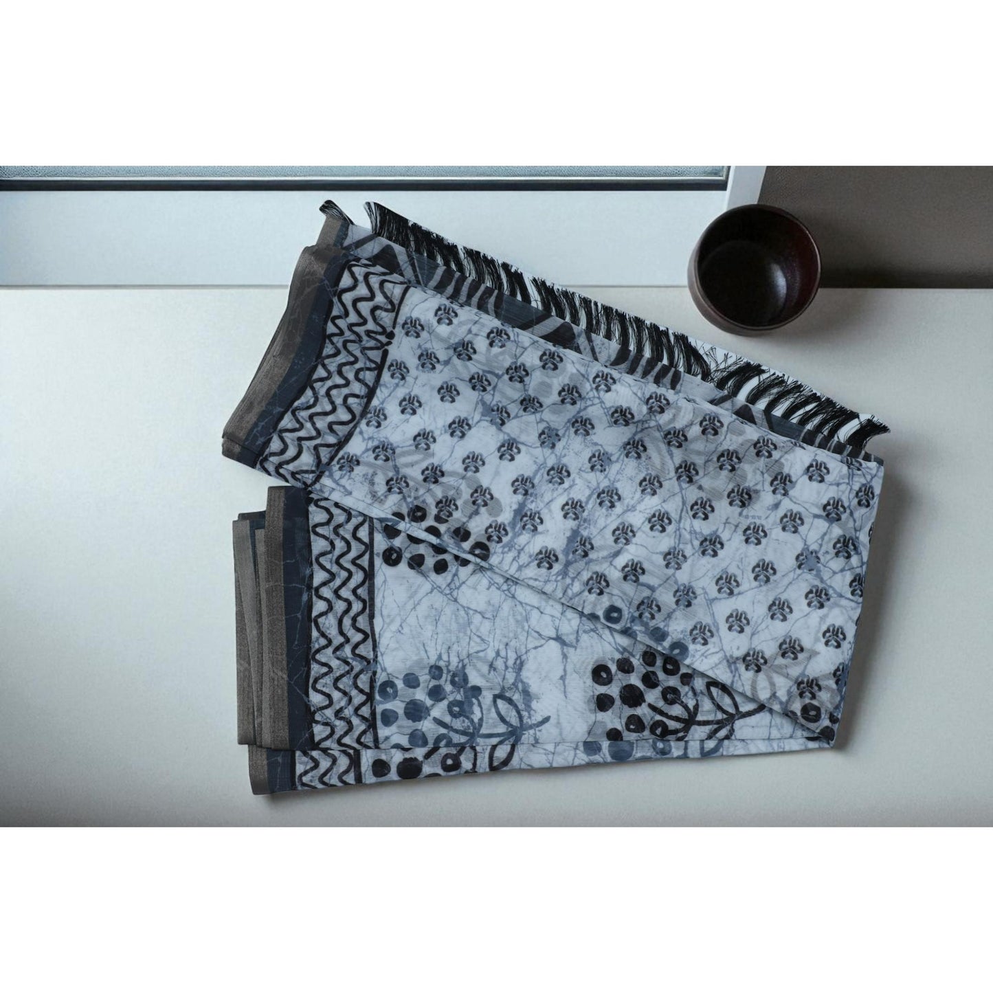 Black & White Voile Cotton Saree