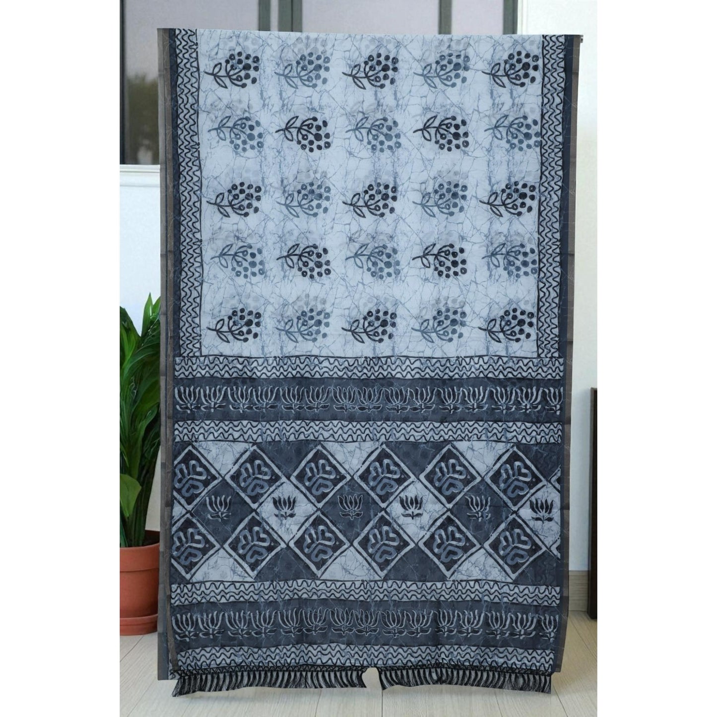 Black & White Voile Cotton Saree