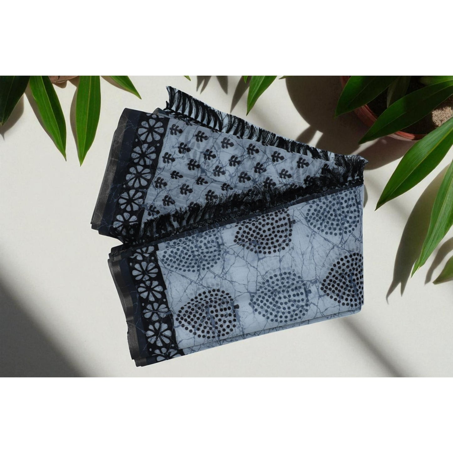 Black & White Voile Cotton Saree