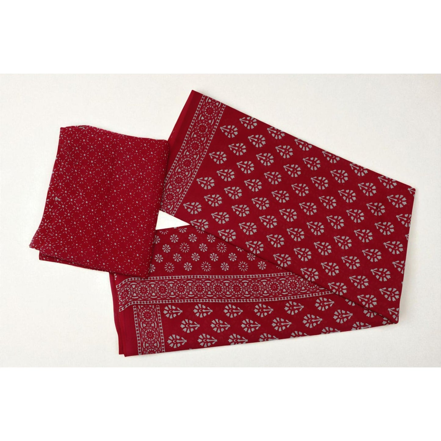 Red Block Print Cotton Saree