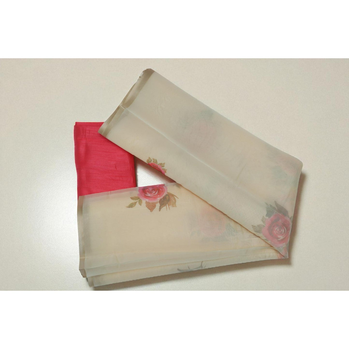 Yellow Floral Print Organza Saree