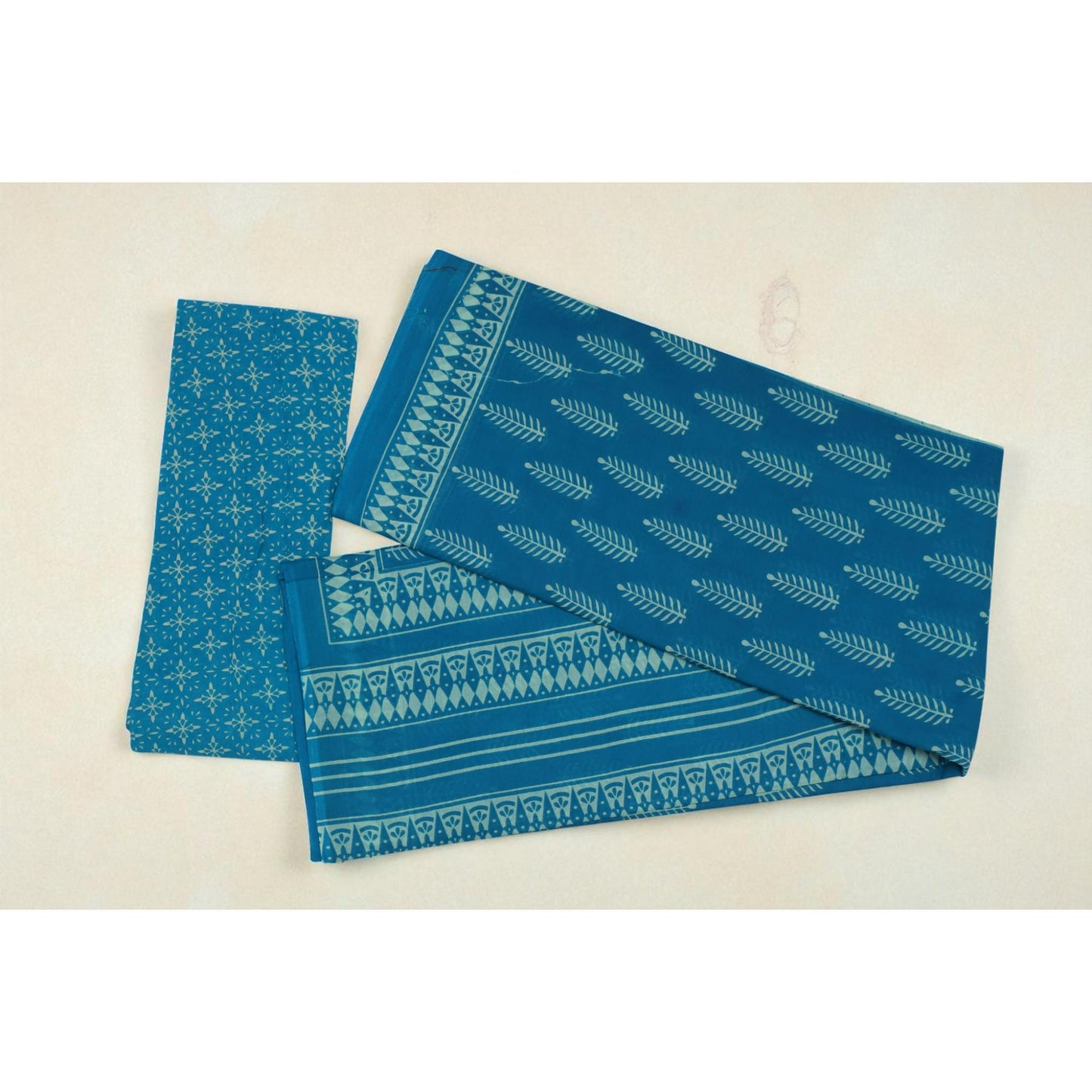 Sky Blue Block Print Cotton Saree