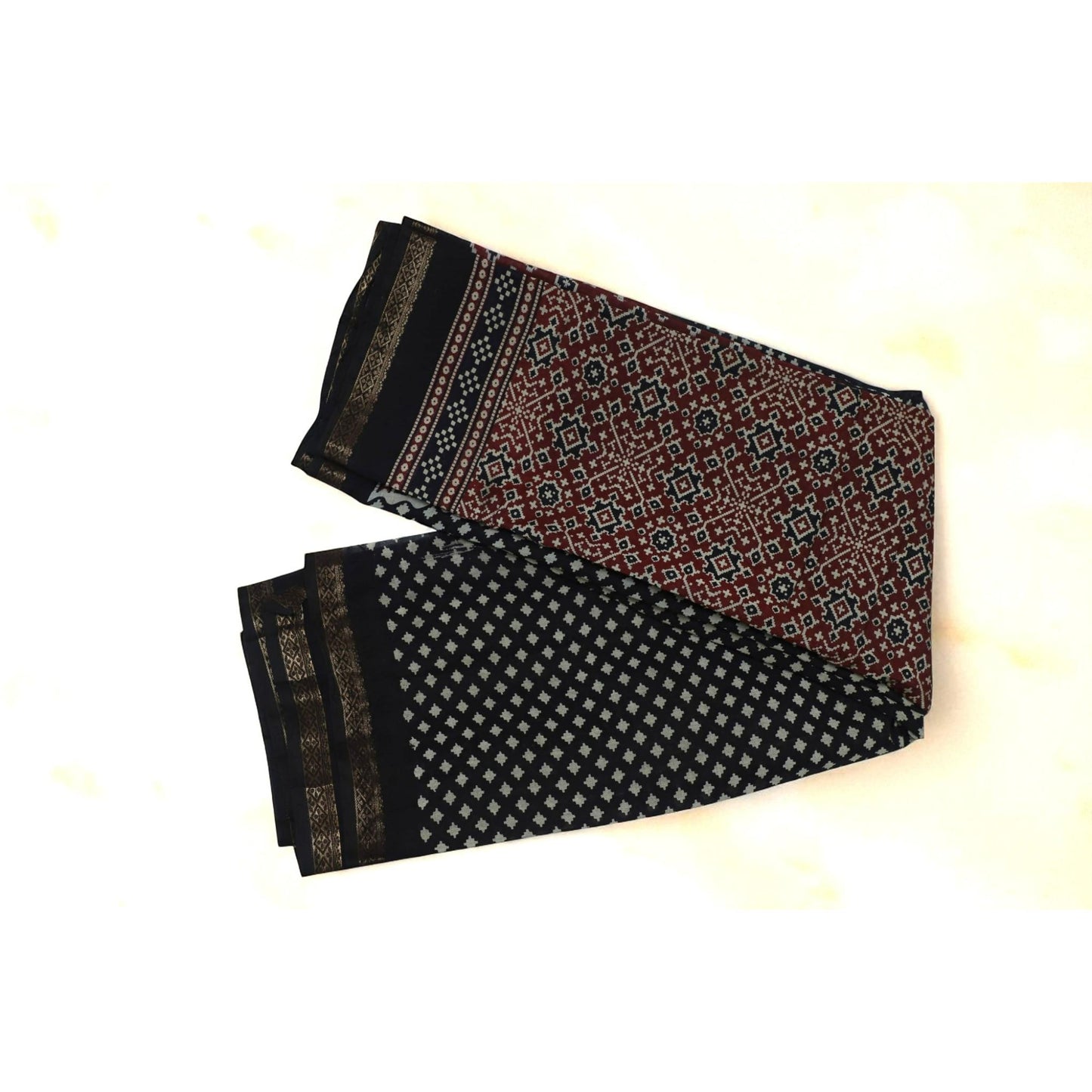 Maroon Black Ajrakh Print Cotton Saree