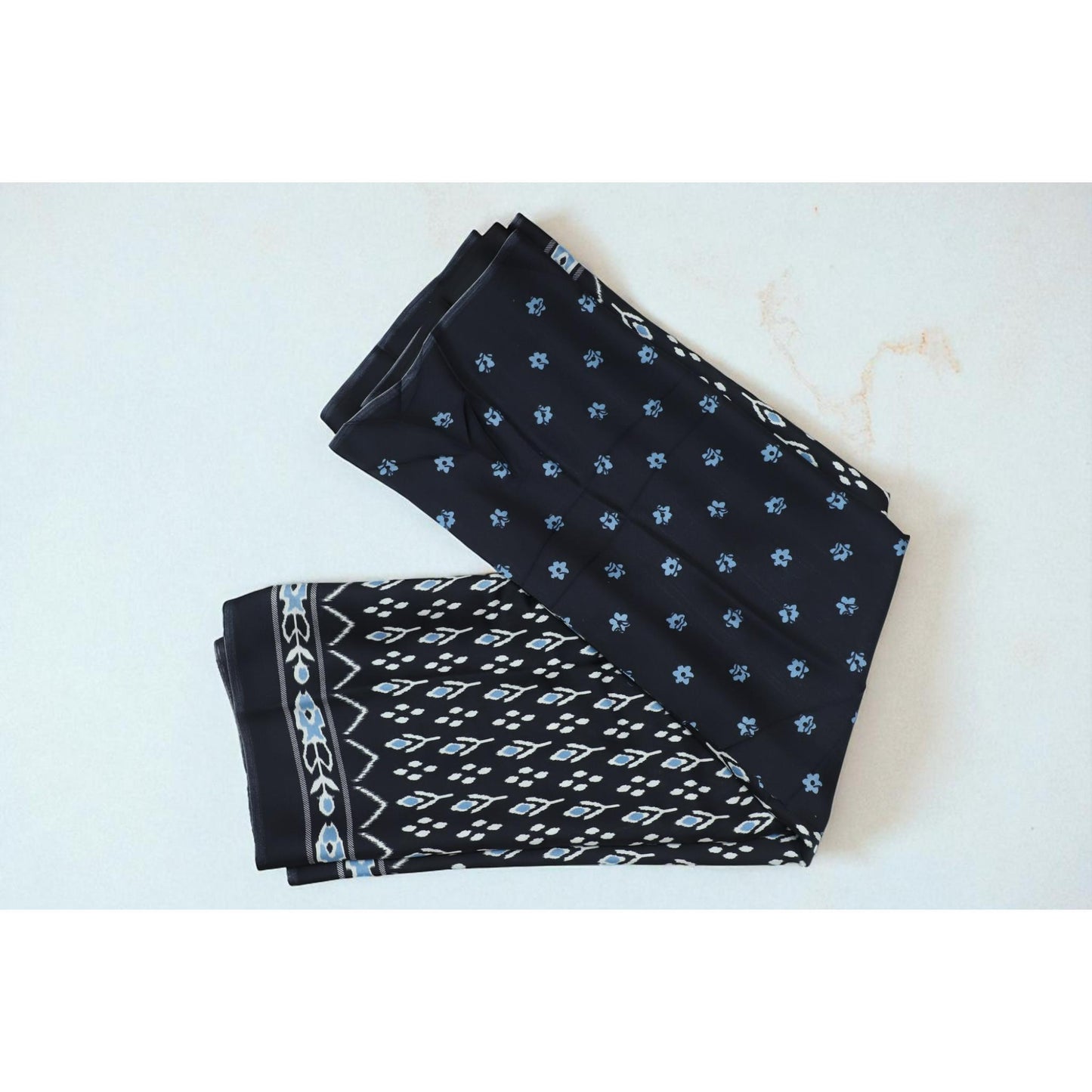 Black and Sky Blue Satin Saree