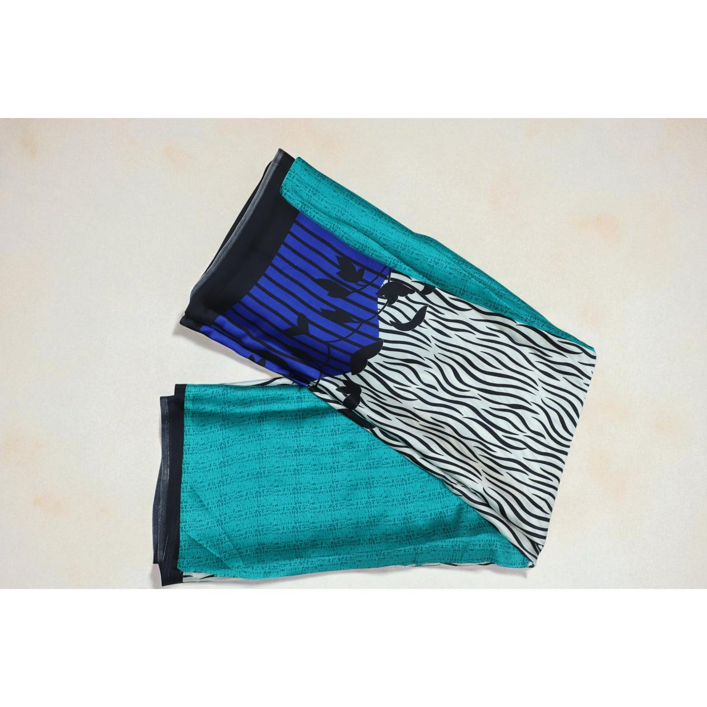 Black, White & Green Satin Saree