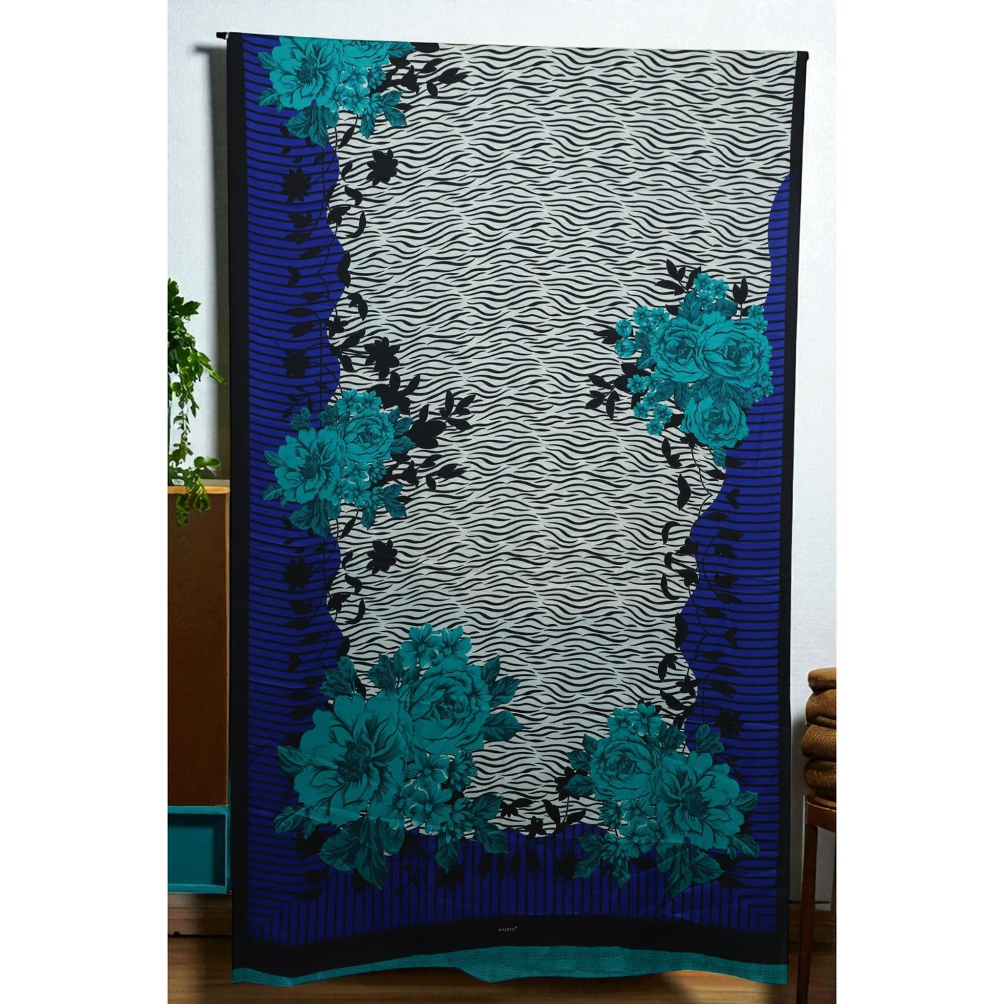 Black, White & Green Satin Saree