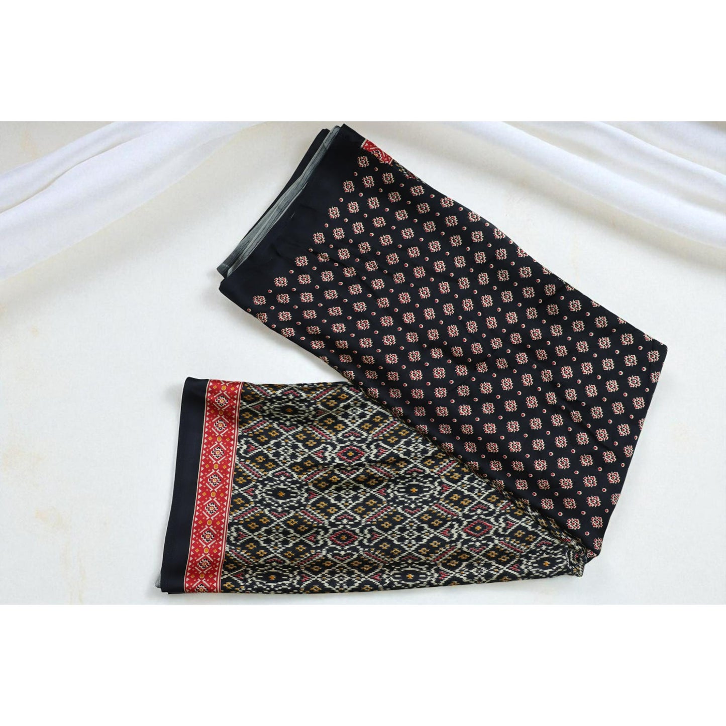 Black Multicolor Satin Saree