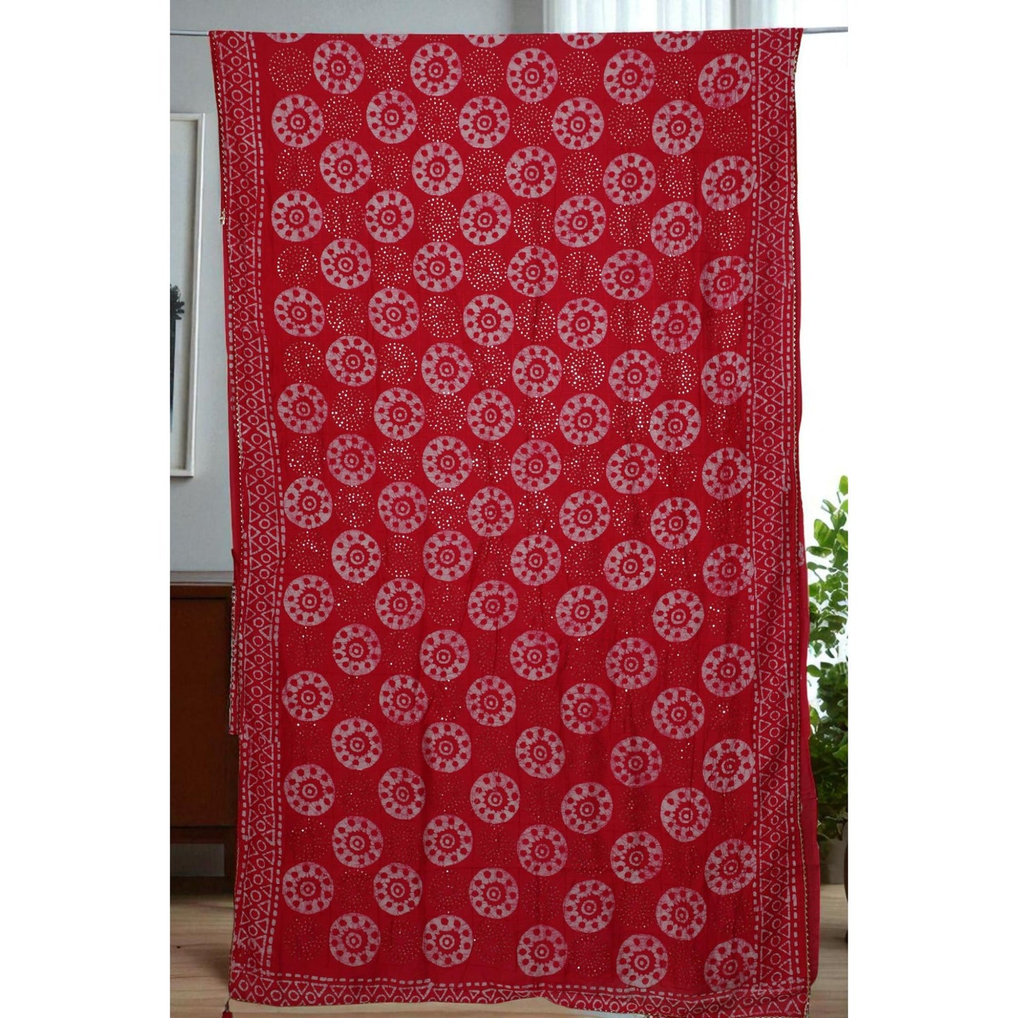 Rani Pink Batik Sequin Cotton Silk Saree