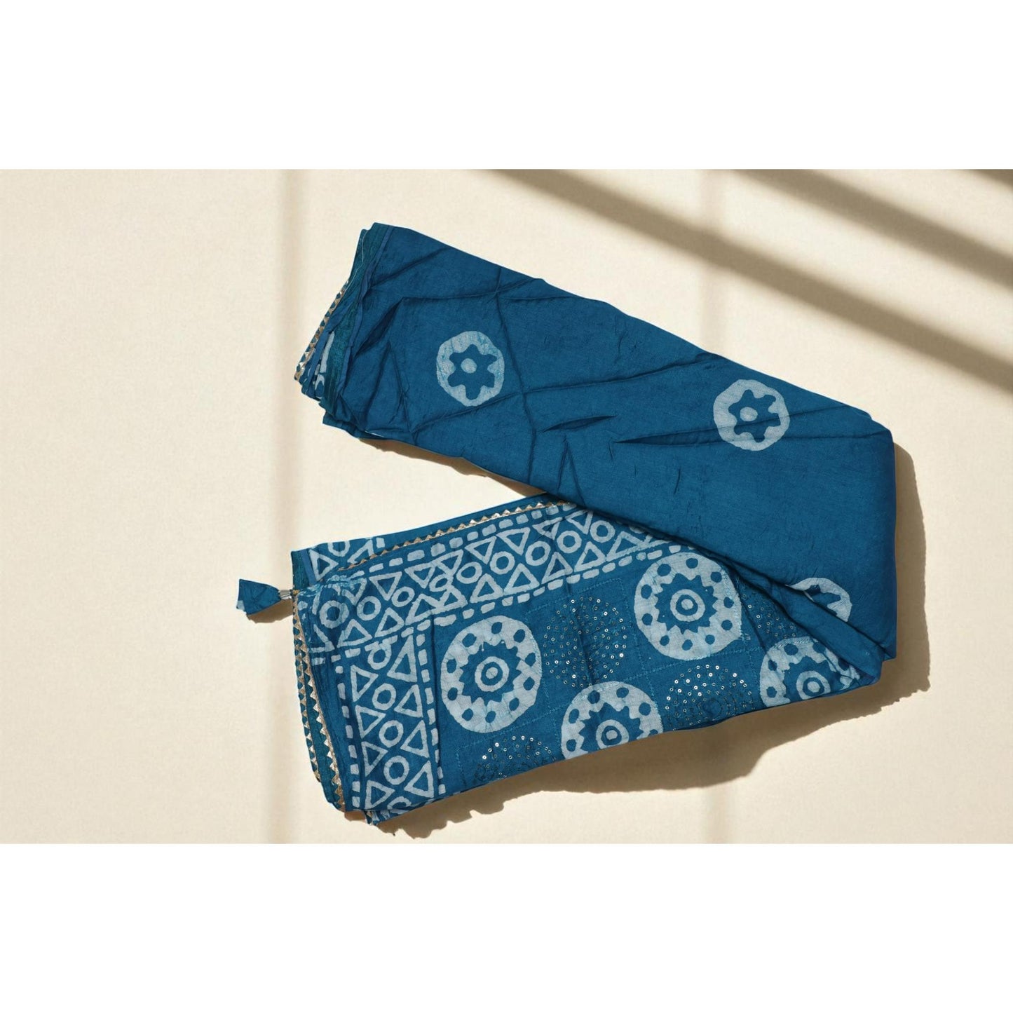 Royal Blue Batik Print with Sequin Cotton Silk Saree