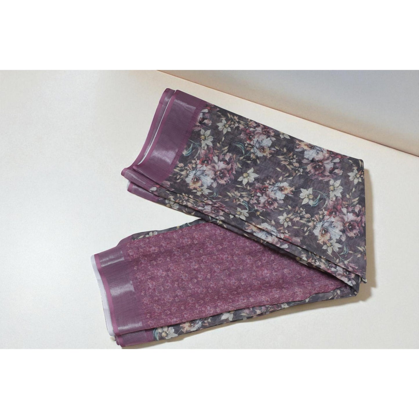 Purple Linen Embroided Saree
