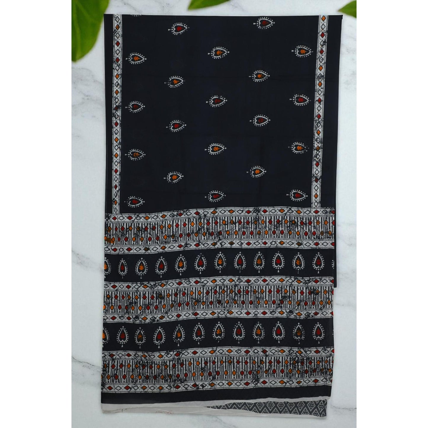 Charcoal Black Mul Cotton Saree