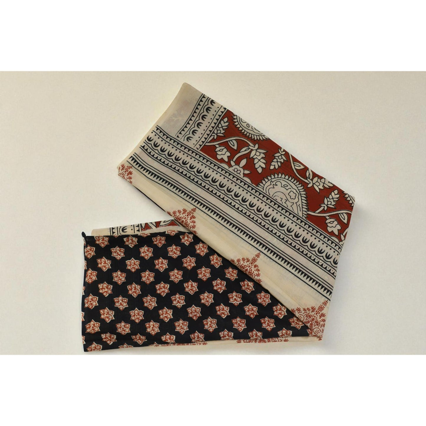 Rust Beige Floral Print Mul Cotton Saree