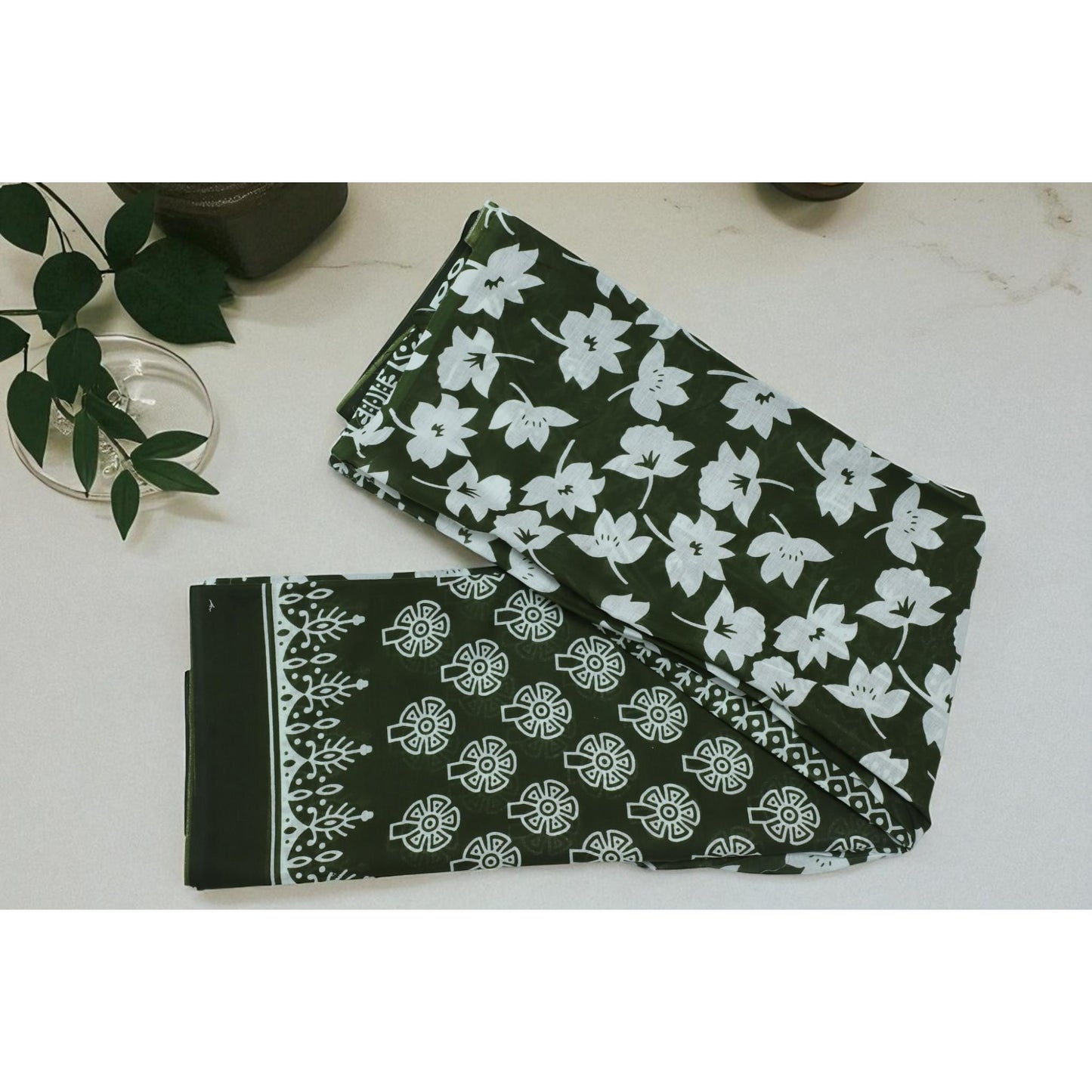 Green & White Mul Cotton Saree