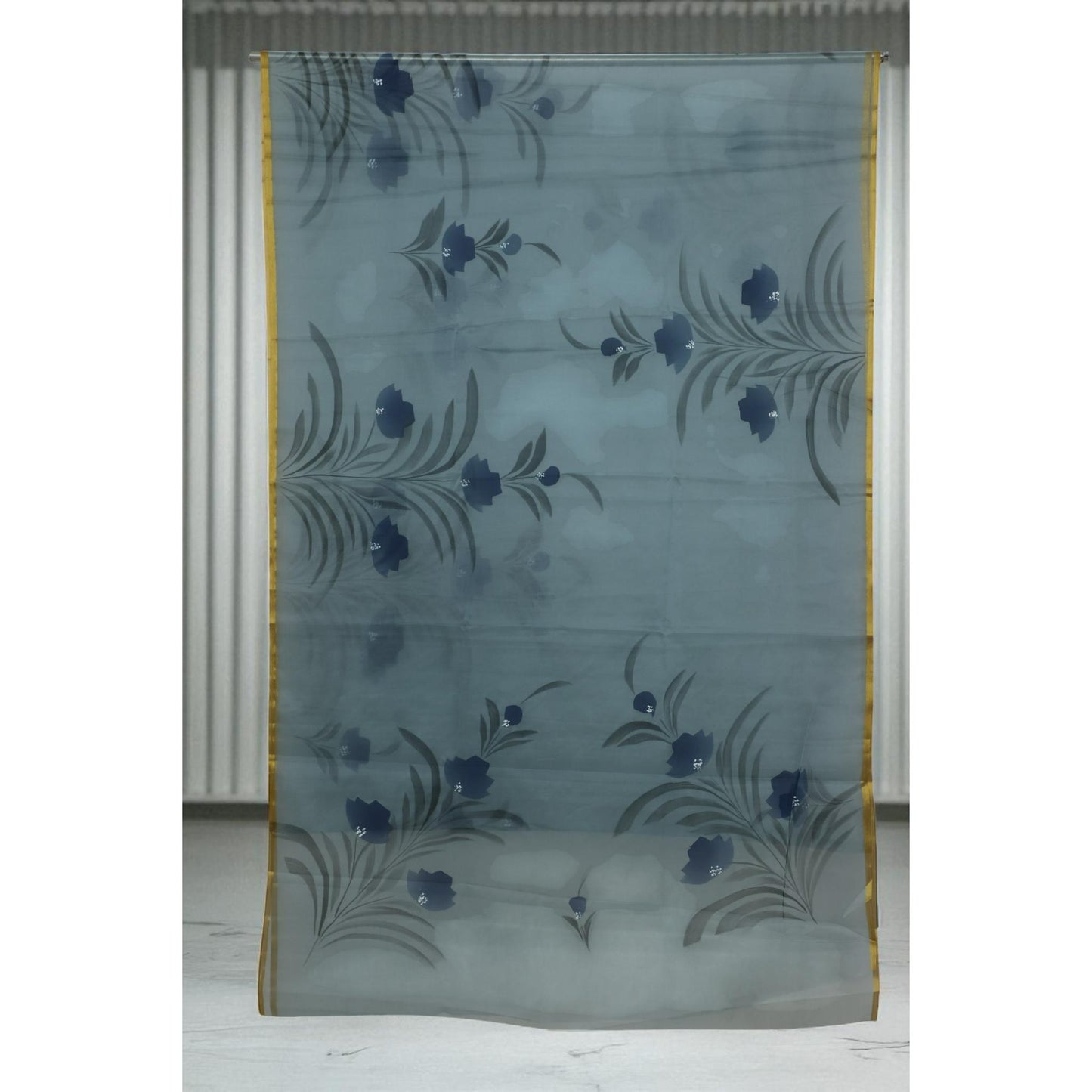 Grey Hand Painted Organza Saree