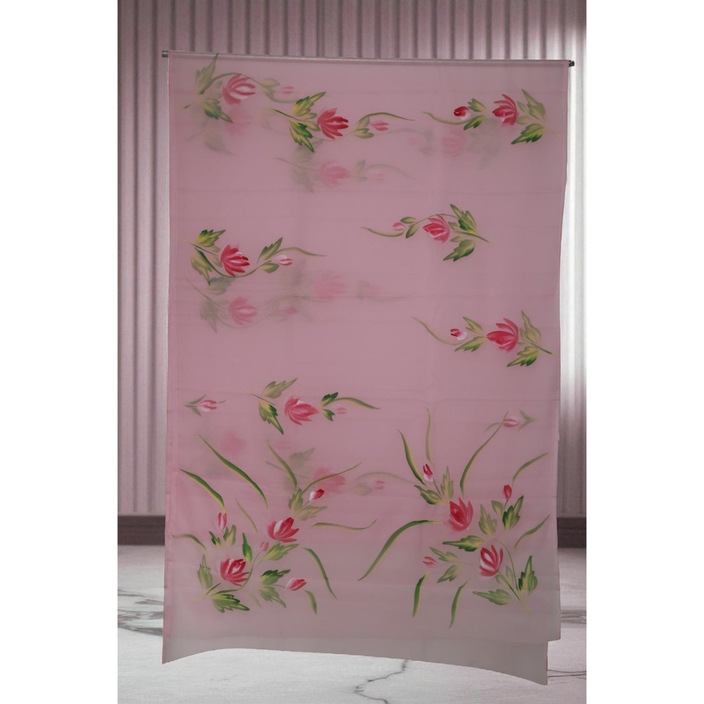 Pink Hand Painted Organza Saree