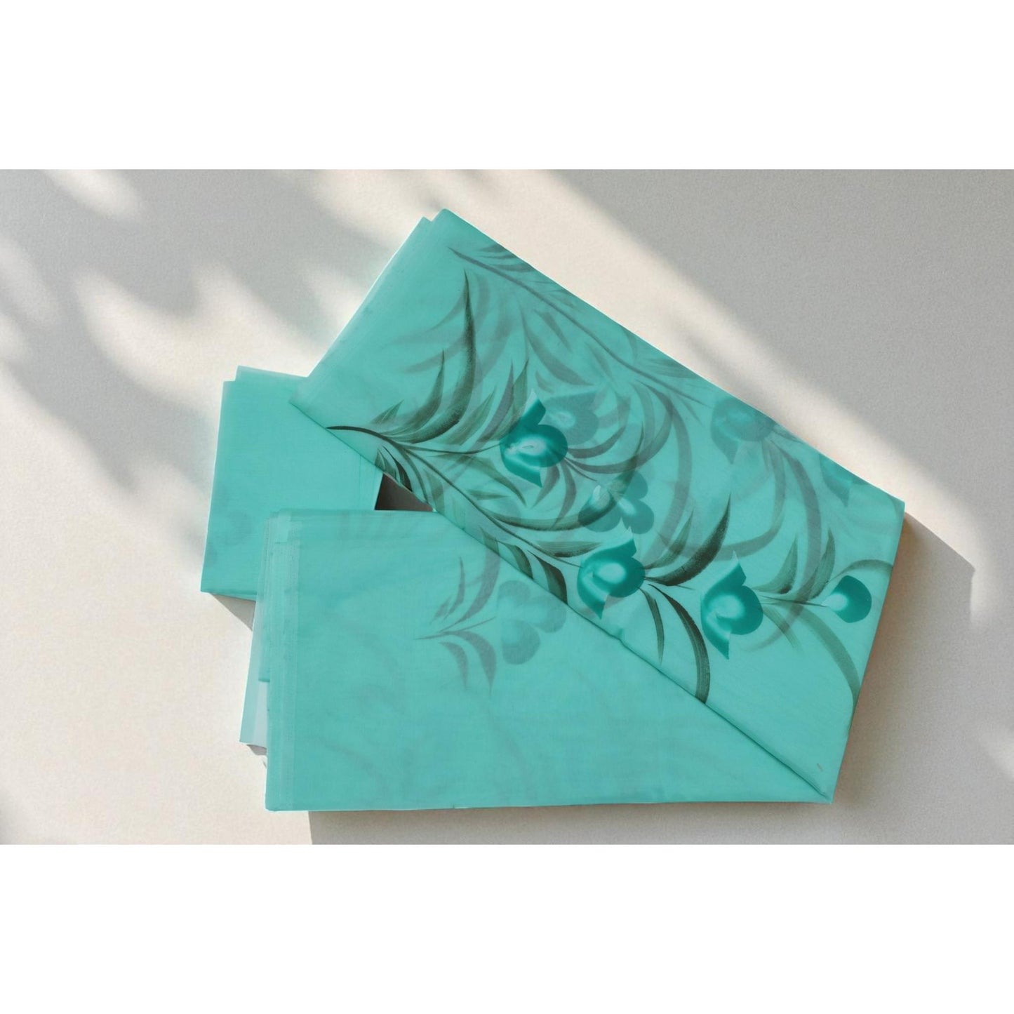 Sea Green Hand Painted Organza Saree