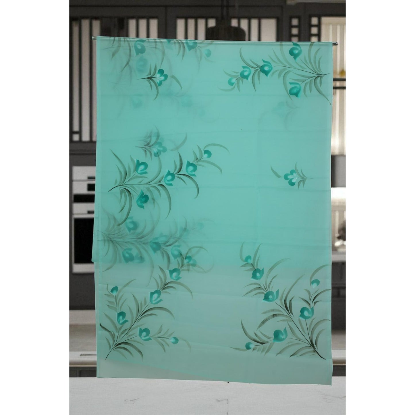 Sea Green Hand Painted Organza Saree