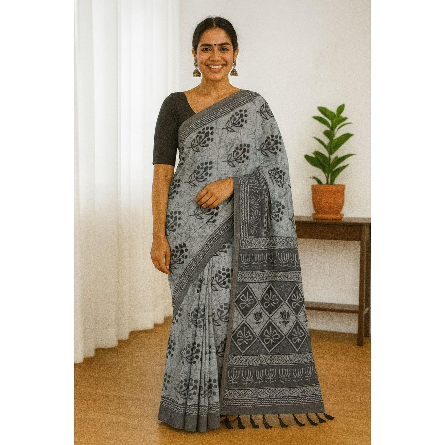 Black & White Voile Cotton Saree
