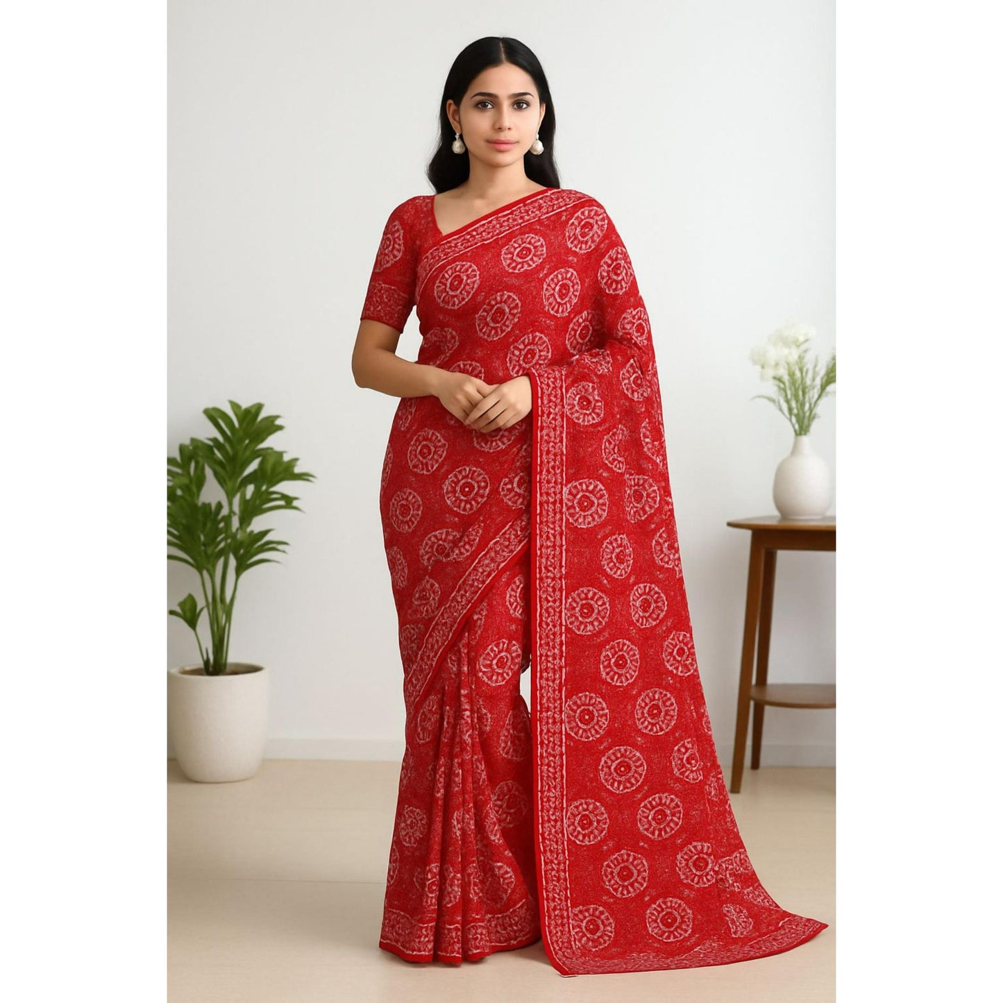 Rani Pink Batik Sequin Cotton Silk Saree