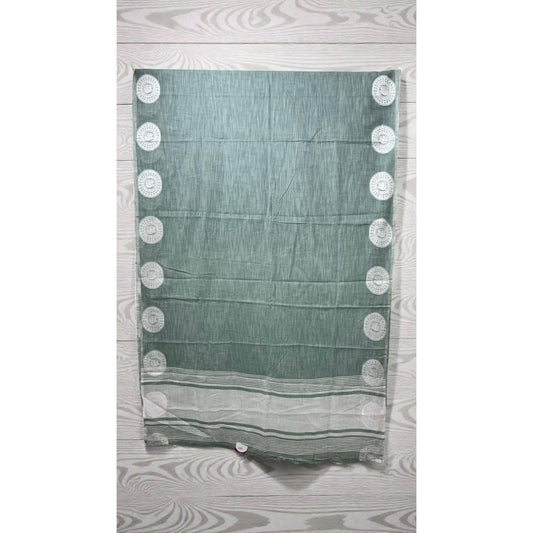 Sea Green Peacock Print Linen Saree