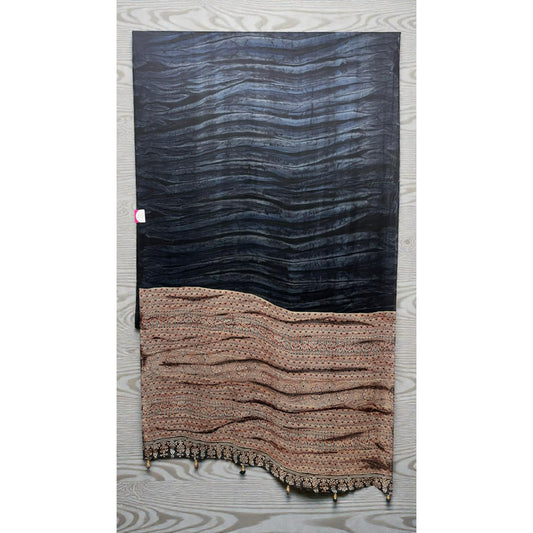Dark Blue Marbel Print Satin Silk Saree