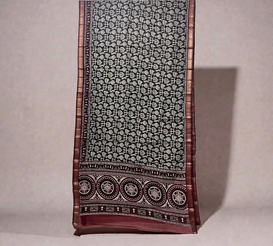 Black & Maroon Worli Art Chanderi Cotton Saree