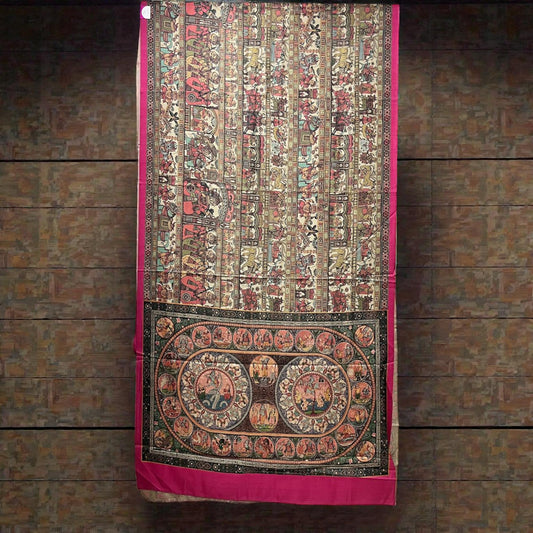 Pink Madhubani Print Art Silk Saree