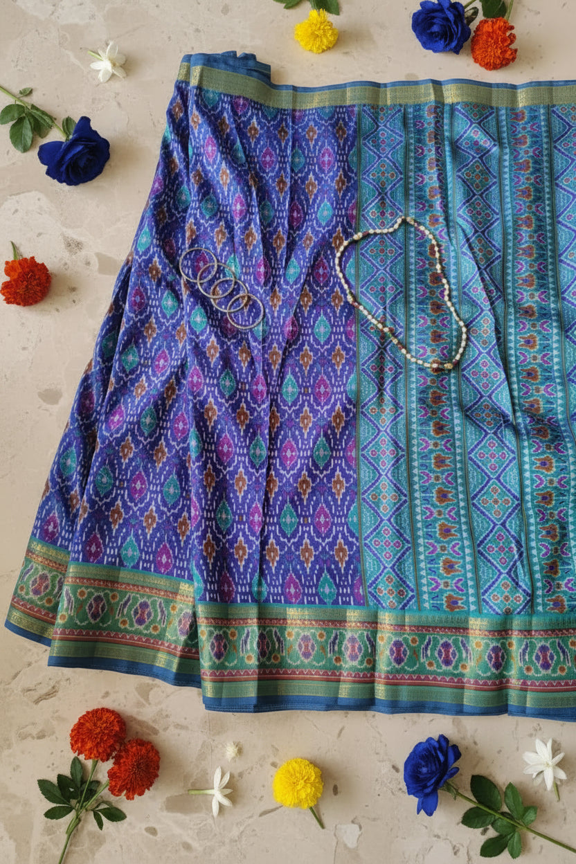Peacock Blue Patola Print Cotton Silk Saree